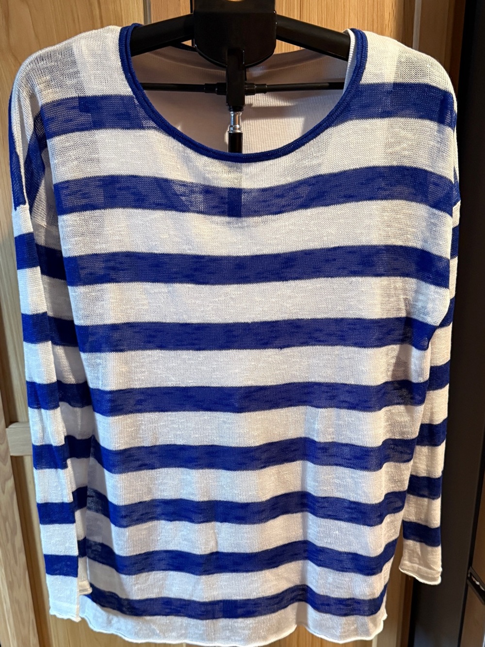 NYDJ Mixed-Media 2-in-1 Striped Knit Sweater Top with Built-in Tank - Size L